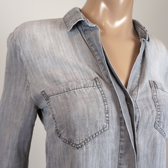 Cloth & Stone Anthropologie Button Down Shirt Chambray Denim Boyfriend Split Hem - Picture 4 of 15